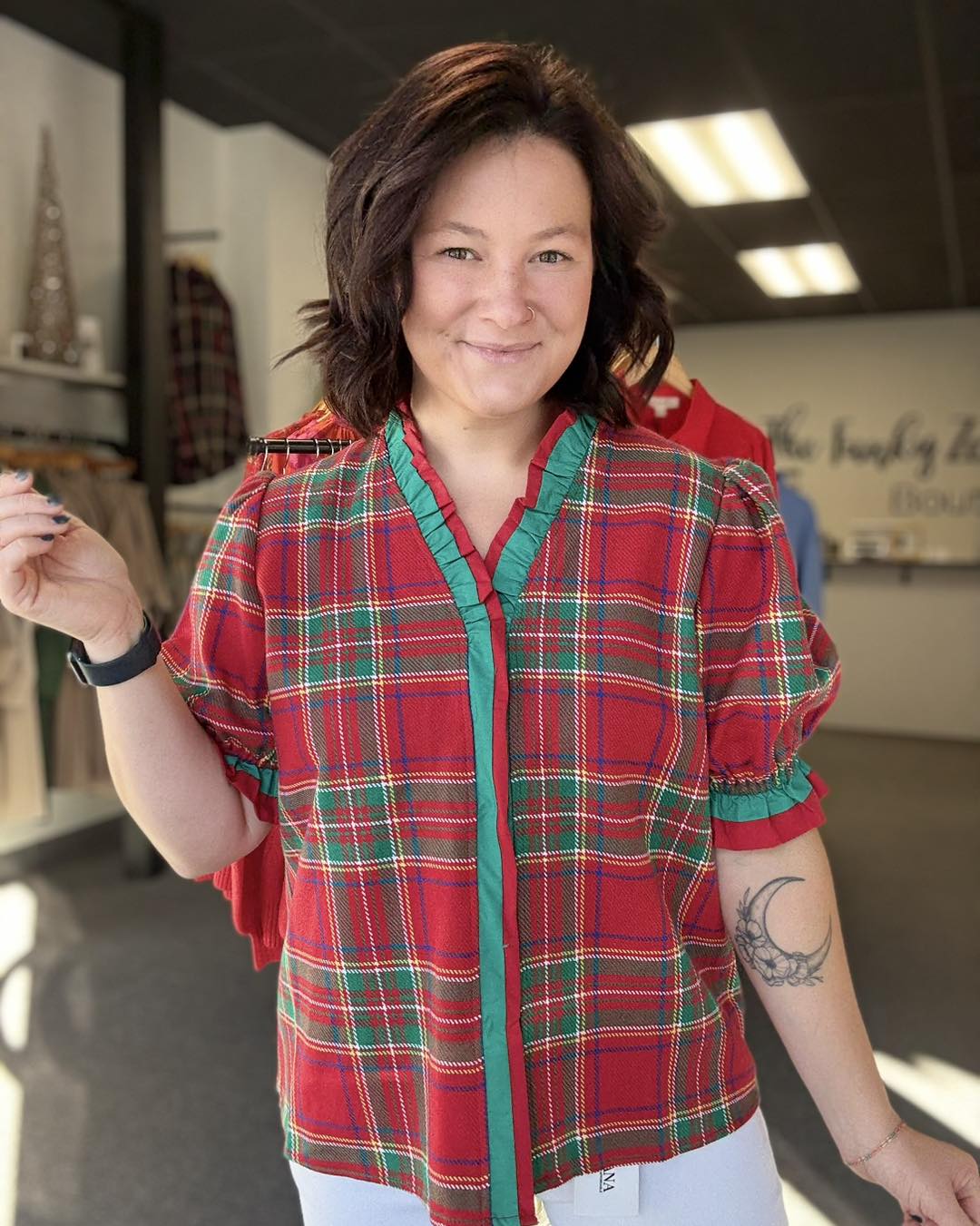 Plaid Ruffled Sleeve