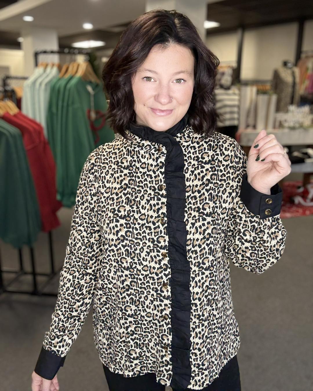 Cheetah Black Ruffle Collar Long Sleeve
