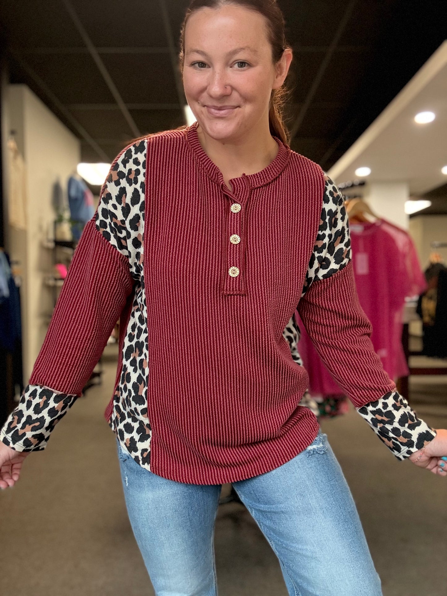 Burgundy Cheetah Print Long Sleeve