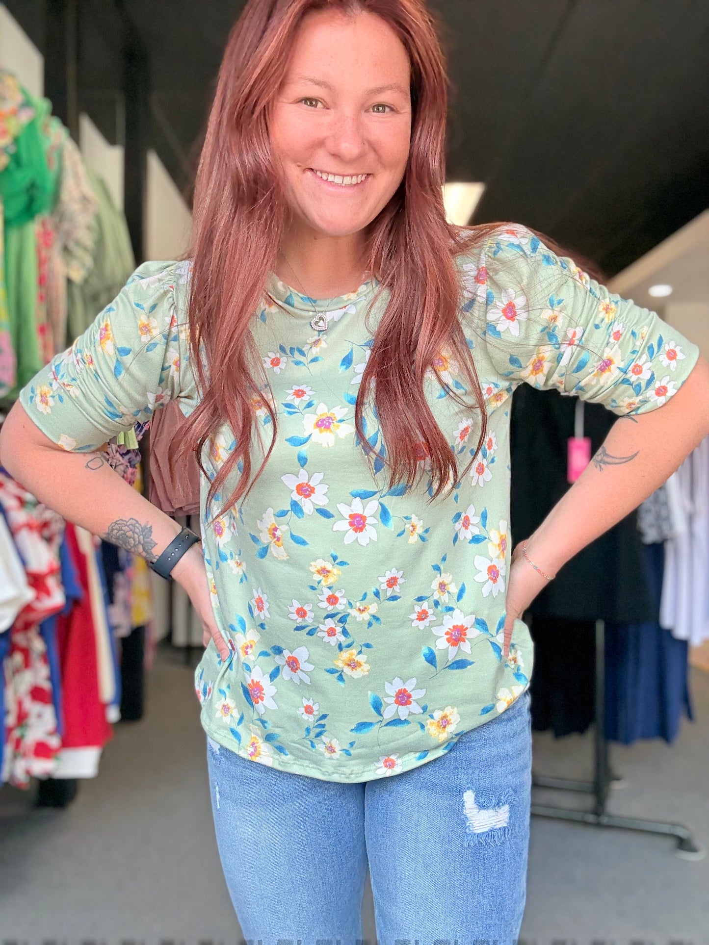 Green Cap Floral Shirt