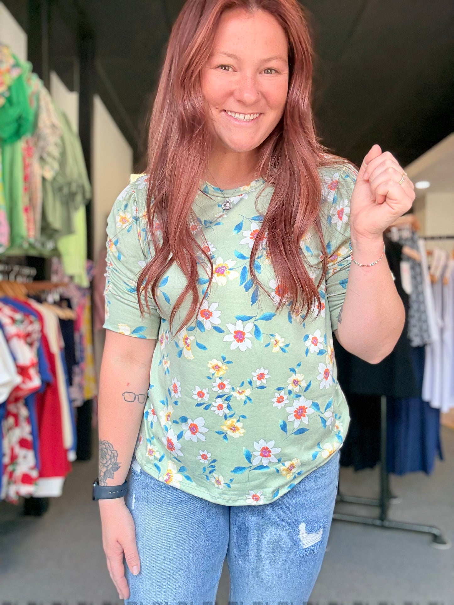 Green Cap Floral Shirt