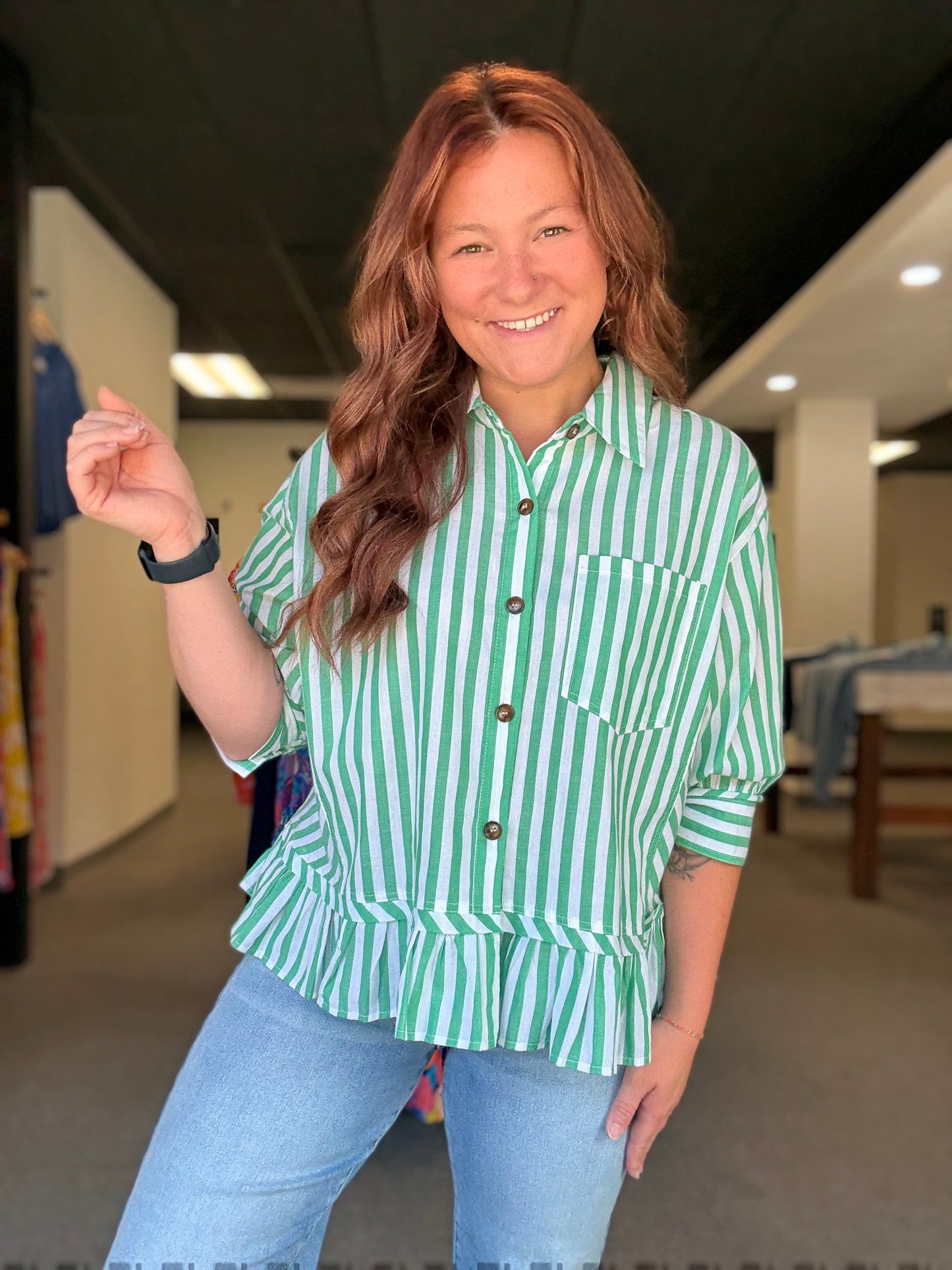 Green Striped Top