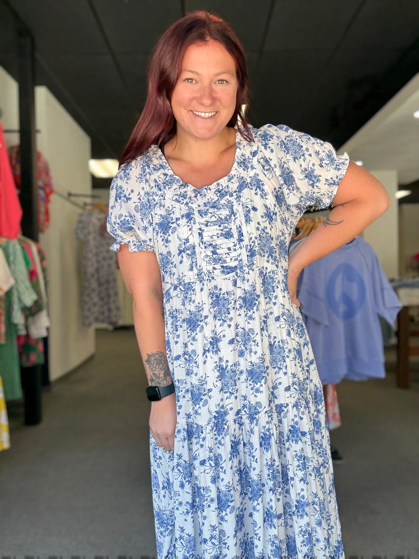 Blue and White Floral Dress