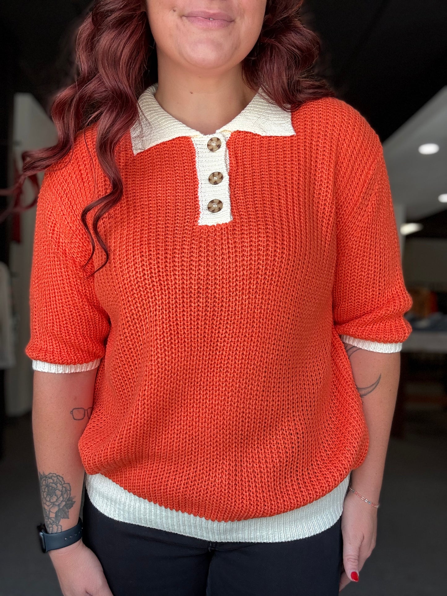 Orange Button Sweater