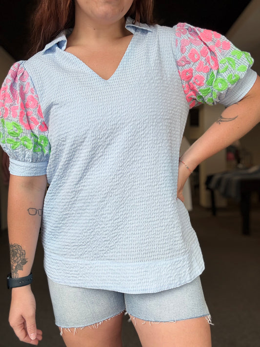 Blue Leopard Sleeve Top