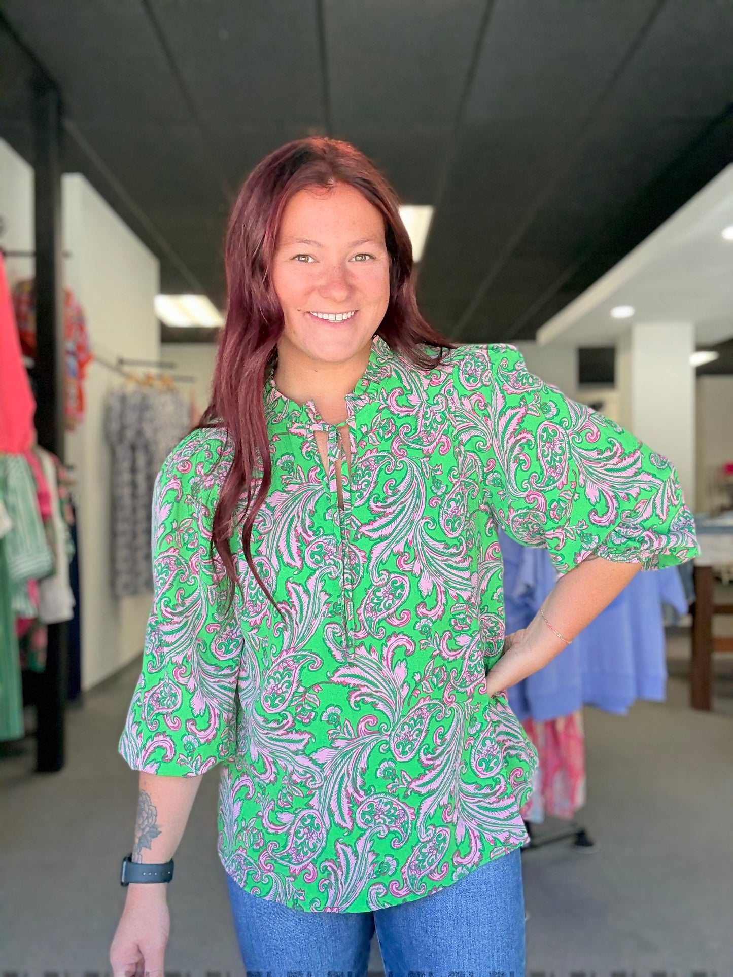 Green Paisley Top