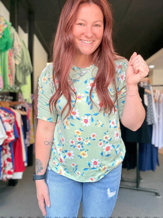 Green Cap Floral Shirt
