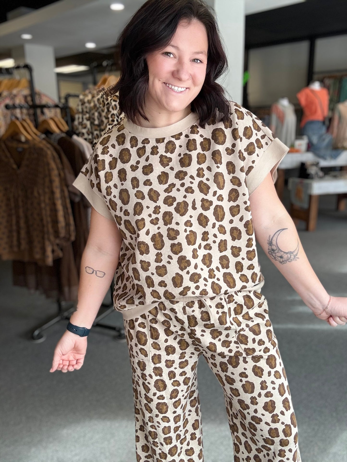 Leopard Print Scuba Top and Pant Set