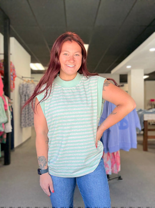 Stripe Mint Sleeveless Top