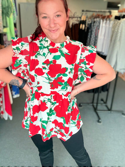 Red and Green Ruffle Top