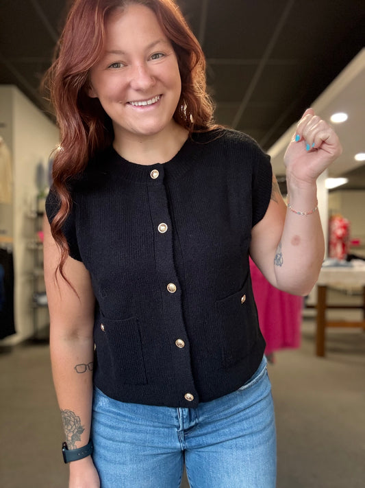 Black Short Sleeve Sweater