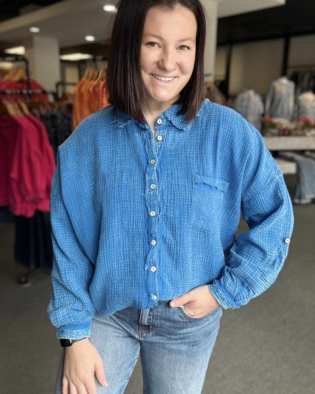 Gauze Long Sleeve Button Up