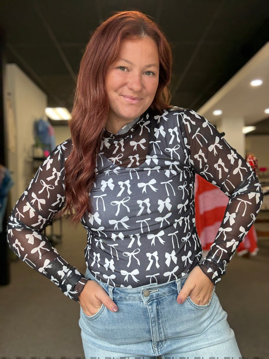 Bow Mesh Long Sleeve