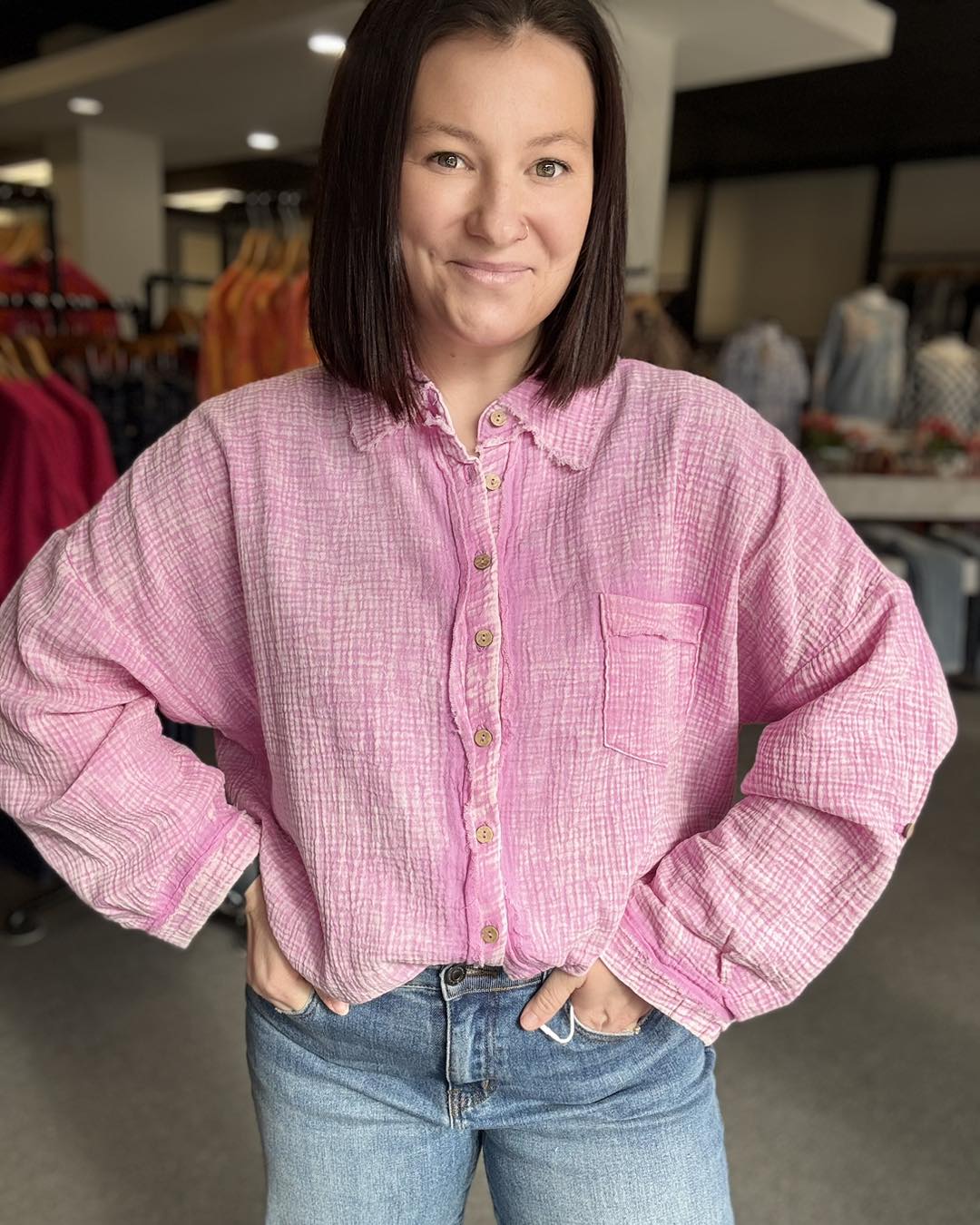 Gauze Long Sleeve Button Up